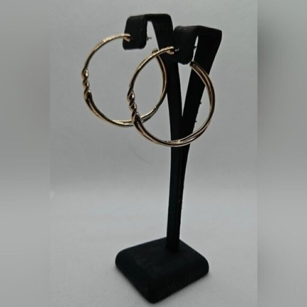 Gold Tone Double Hoop Twist Statement Earrings Vintage Style